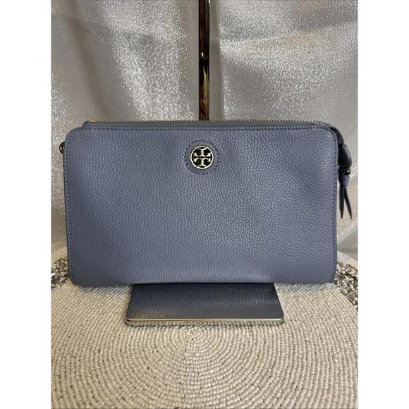 Tory Burch Blue Leather Clutch Crossbody Bag Purse - Picture 1 of 13